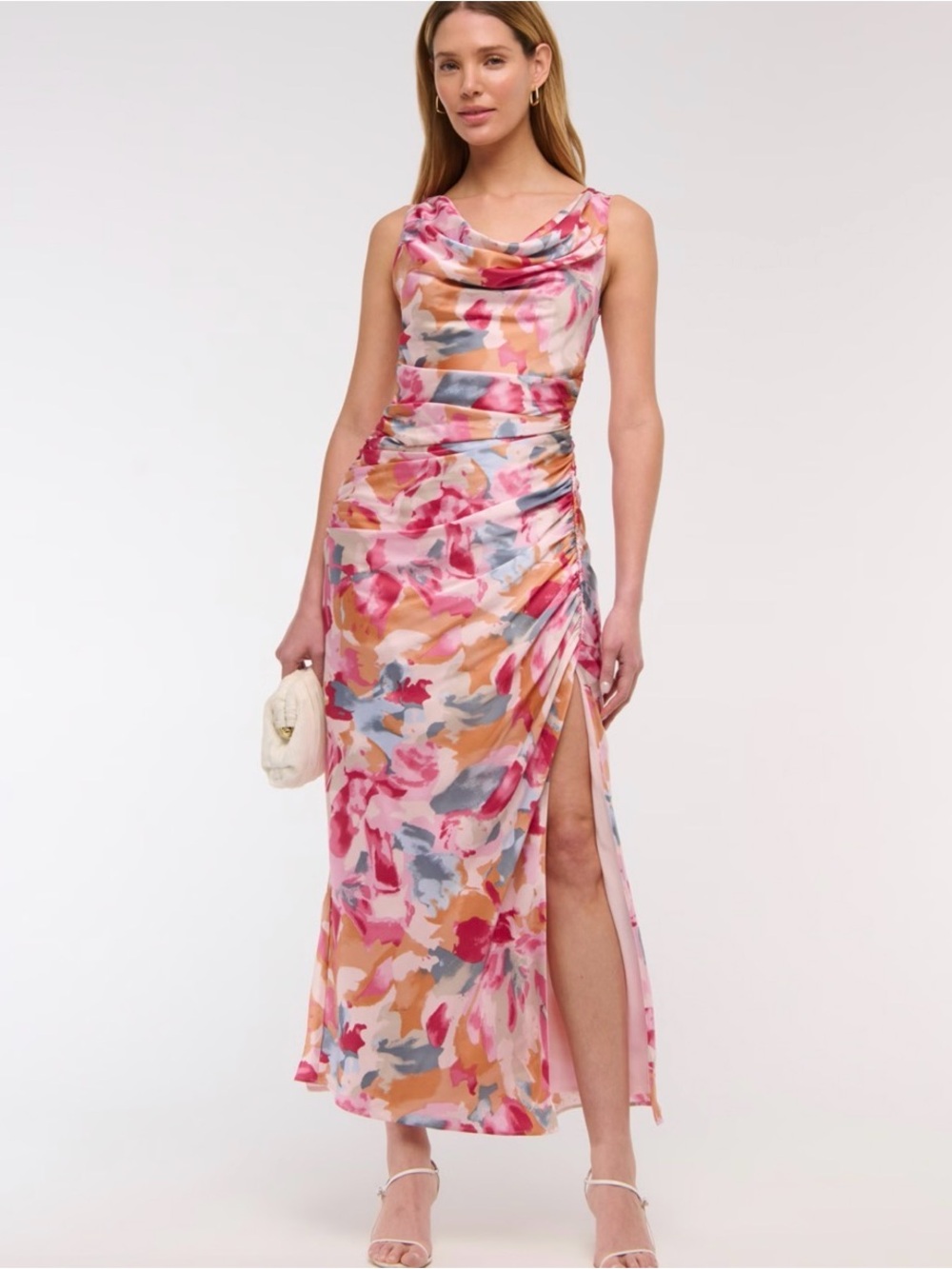 Abercrombie & Fitch Pink Multi Floral Cowl-Neck Maxi Dress